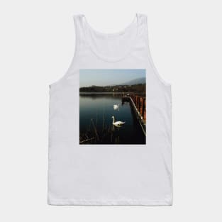 Lake with swan and bridge landscape photography Tank Top